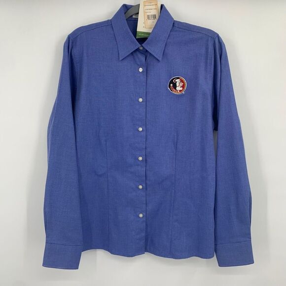 FSU Cutter & Buck NWT Women's Shirt  Blue Oxford Long Sleeve Button Up‎ Size L - Picture 2 of 8